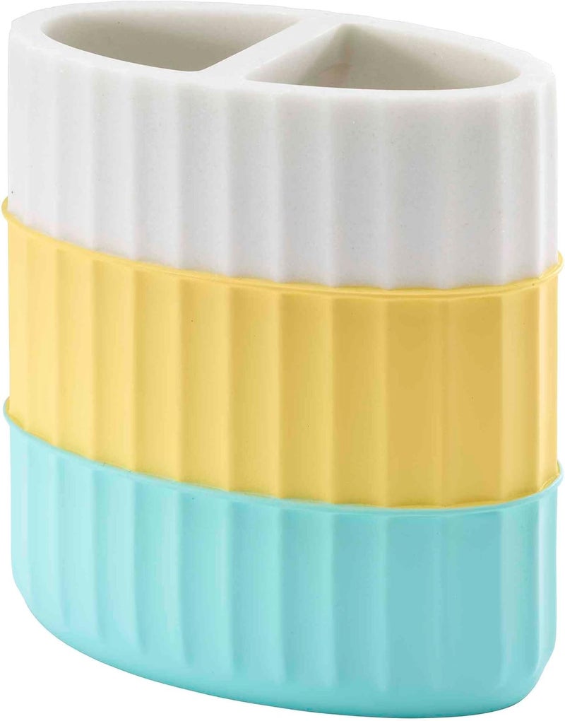 IZOD - Toothbrush Holder, Resin Countertop Bathroom Accessories, Dorm Room Essentials, Striped Bathroom Decor (Clubhouse Collection, Aqua) - Image 1